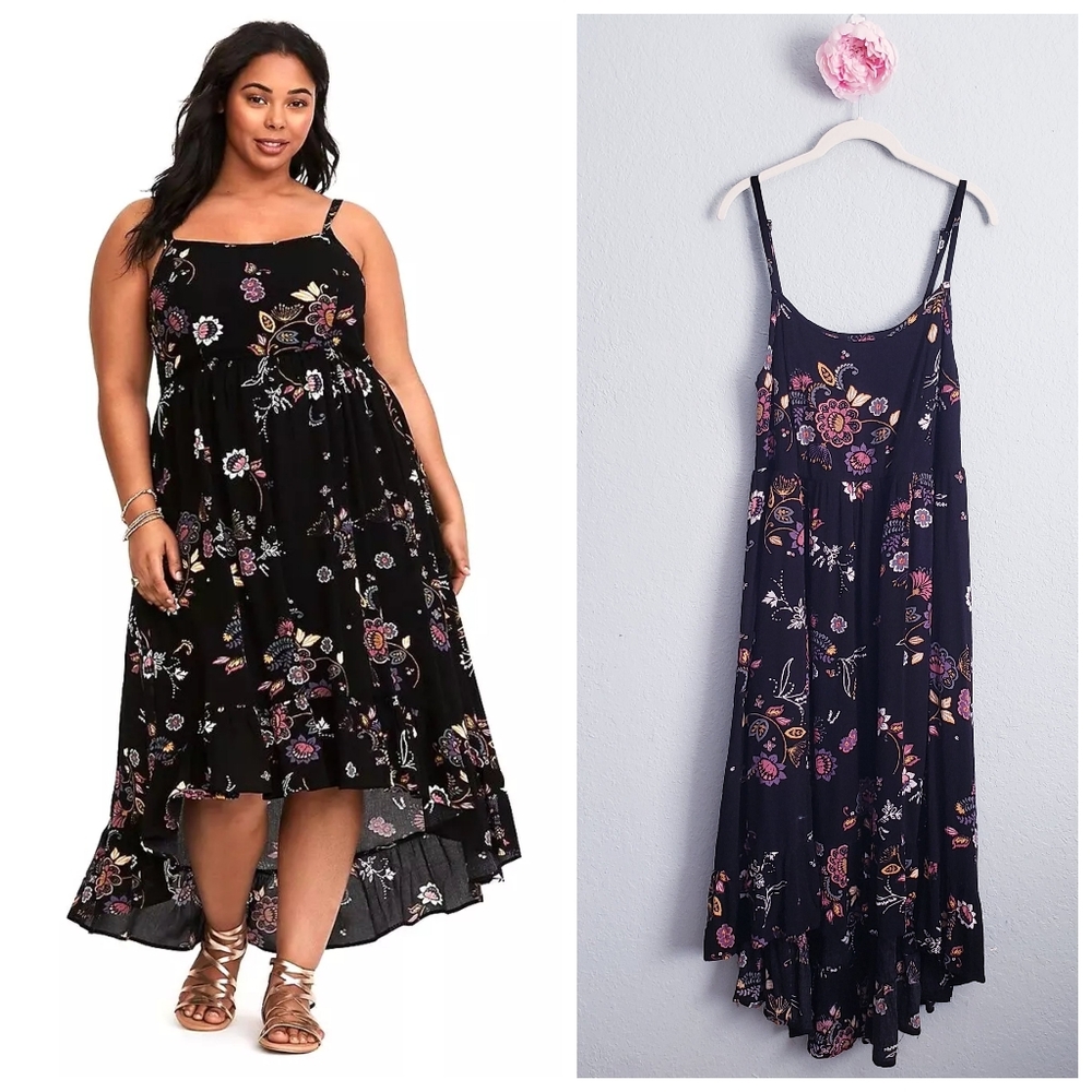 Torrid Black Floral Hi Low Maxi Dress